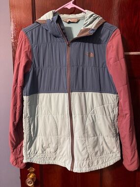 North Face color block zip up hoodie